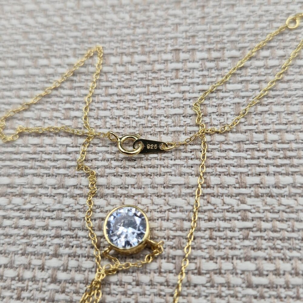 18 Inch Gold Over Sterling Silver Bright Cubic Zirconia Gem Necklace A6060 - Picture 6 of 8